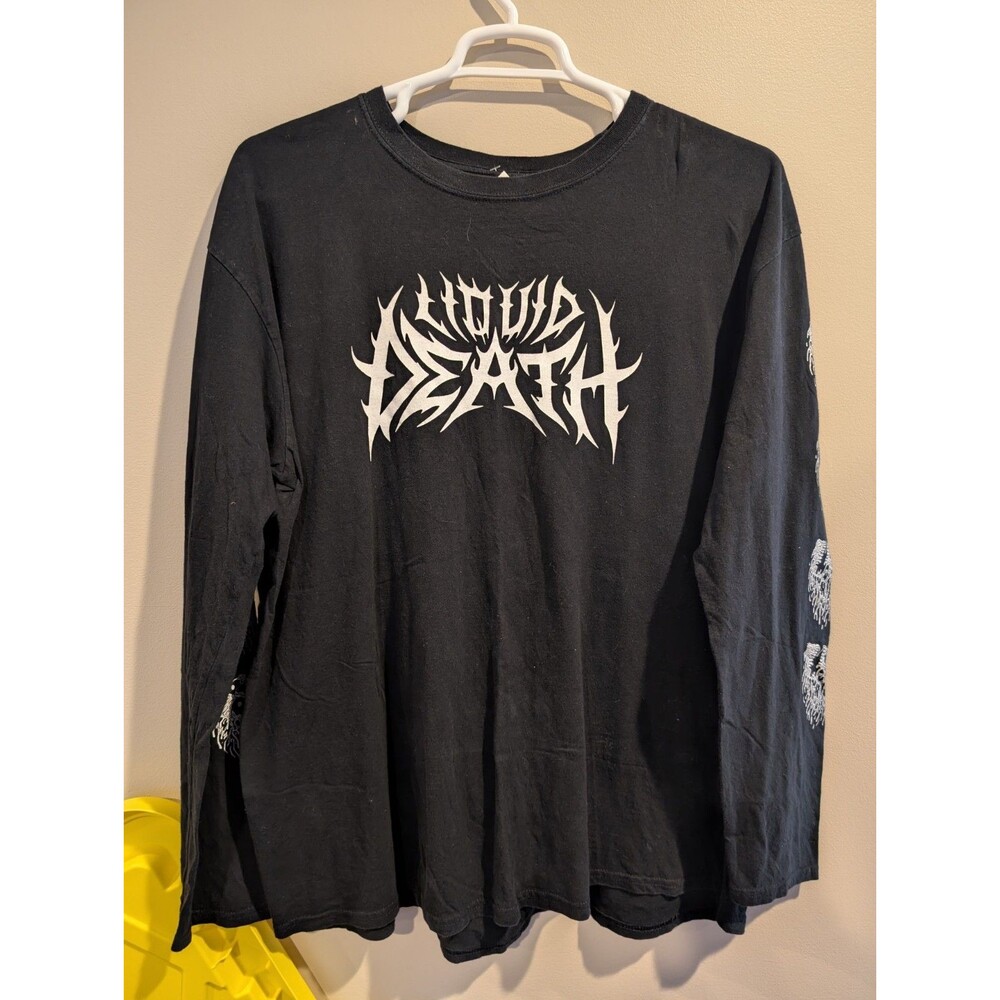 Liquid Death 2xl Shirt Mens Black Skull Long Sleeve Graphic Tee Adult Metal XXL